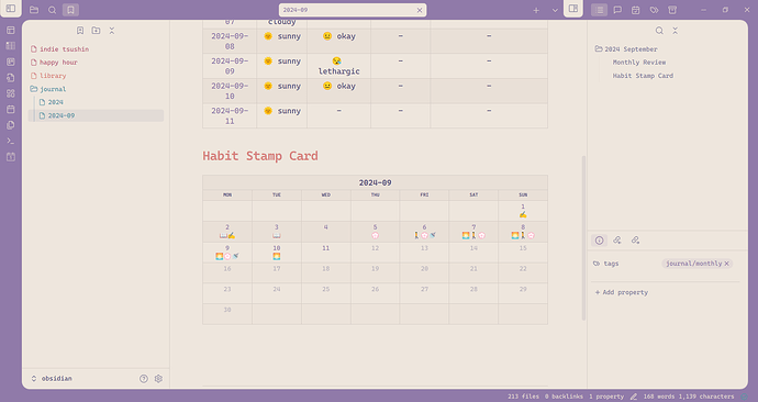 2024 September calendar with a bunch of emoji "stamped" onto the dates