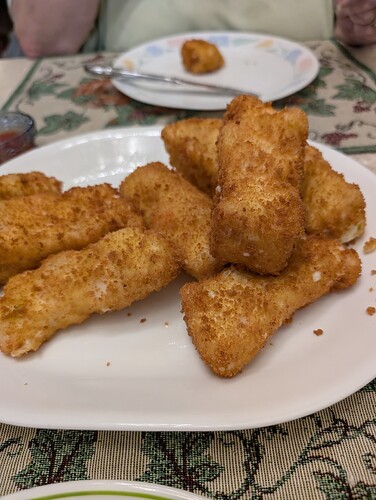 a picture of seemingly massive mozzarella sticks