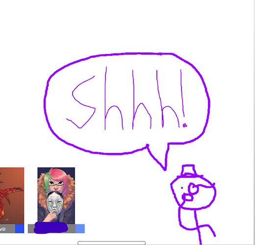 A roll20 screenshot. Someone has drawn a stick figure going "Shhh" across the full size of the canvas. The stick figure is wearing a top hat and monocle.